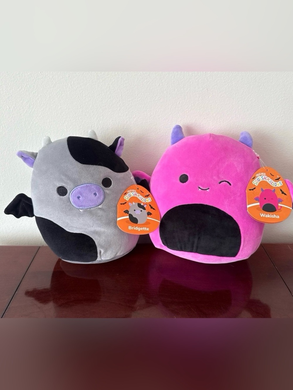Squishmallow Halloween Lot of 2: Bridgette the Cow & Wakisha the Bat 8” Plush